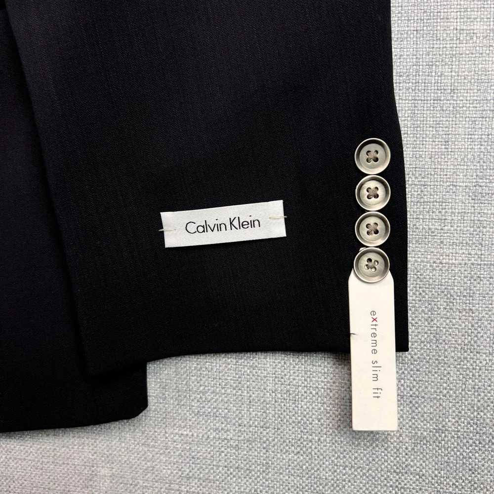 Calvin Klein Extreme Slim Fit Wool Blazer Men 42 Short Navy Preppy‎ Office NEW